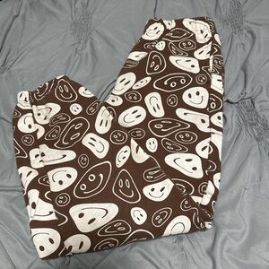 PacSun Brown and White Smiley Face Joggers